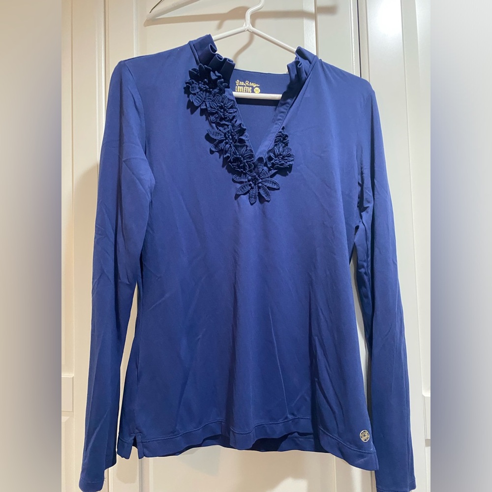 Lily Pulitzer Friday Long Sleeve Flower Polo Shirt Size Medium